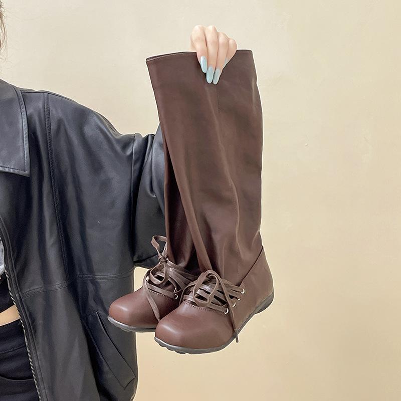 Retro Niche Design Sense British Style Thick Heel High Knight Boots Women's 2025 Autumn and Winter New Versatile Stacking Boots