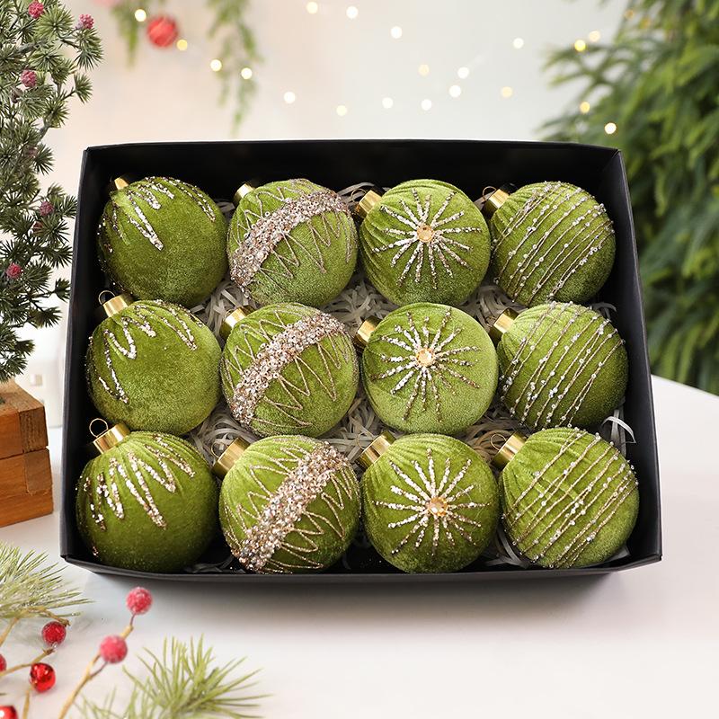 8CM/12PCS, Sparkling Velvet, Wrapped Christmas Balls, Ornaments, Christmas Decorations, Window Ornaments, Party Decoration Ornaments