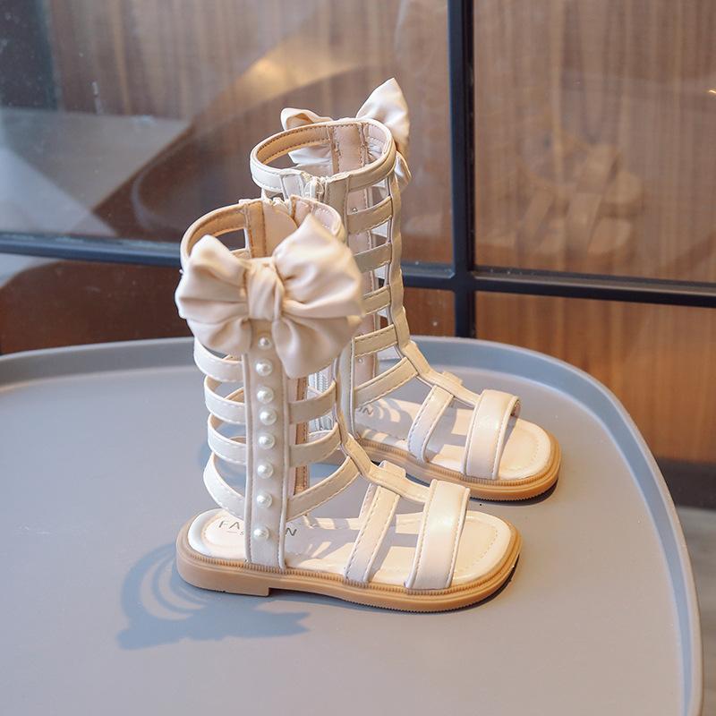 Sommer Neue Mode Hohl Mädchen Schleife Kinder Römersandalen Offene Zehen Hoher Schaft Coole Stiefel Klassenkamerad
