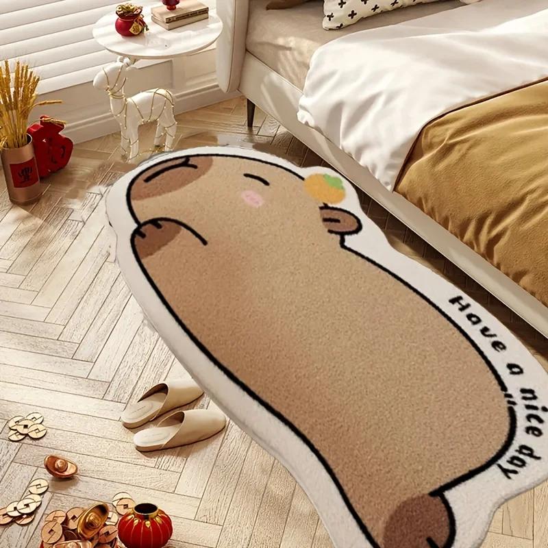 Kawaii Capybara Plüsch Flauschig Rutschfest Warm Teppich Weiche Dekoration Bodenmatte Für Schlafzimmer Eingangsbereich Nachttisch