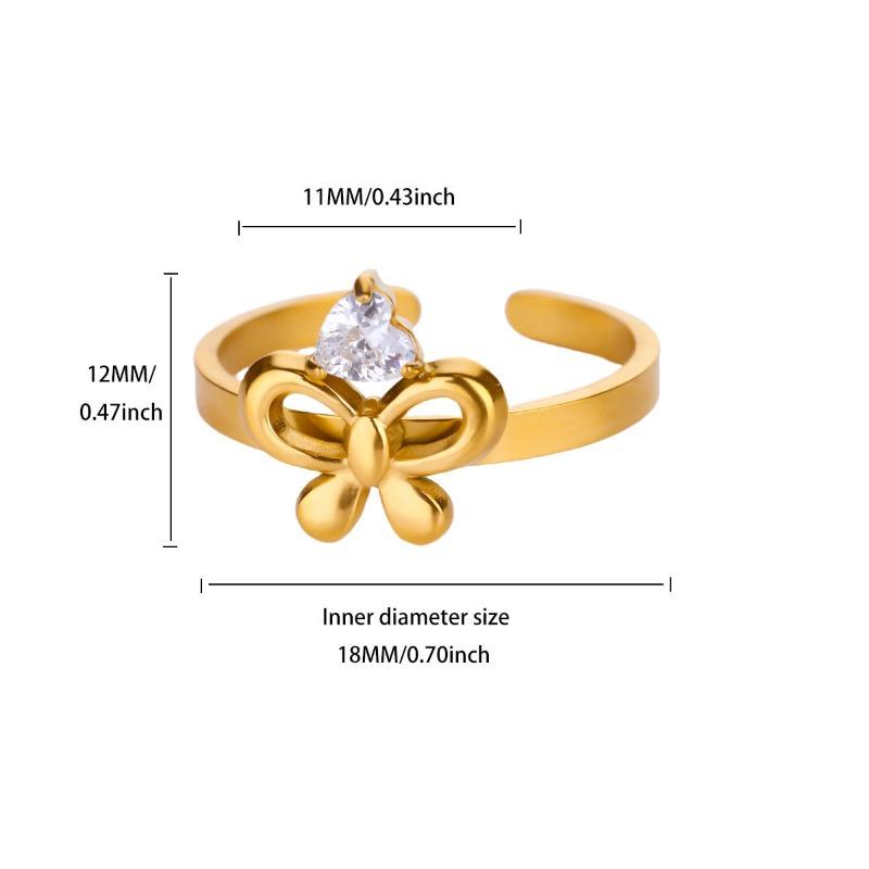 Simple Stainless Steel Gold-plated Butterfly Love Zircon Geometric Ring Female Personality Versatile Ring