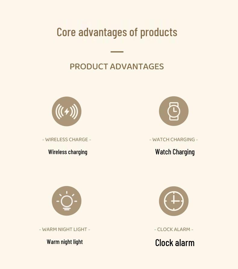3-in-1 Magnetic 15W Fast Wireless Charger with Touch Dimming Night Light & LED Clock