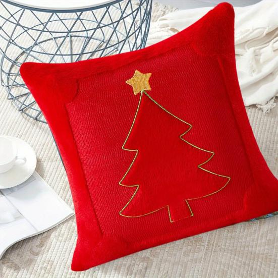Christmas Throw Pillow Cover 18x18 Inch Plush Decorative Pillow Cover Xmas Tree with Embroidered