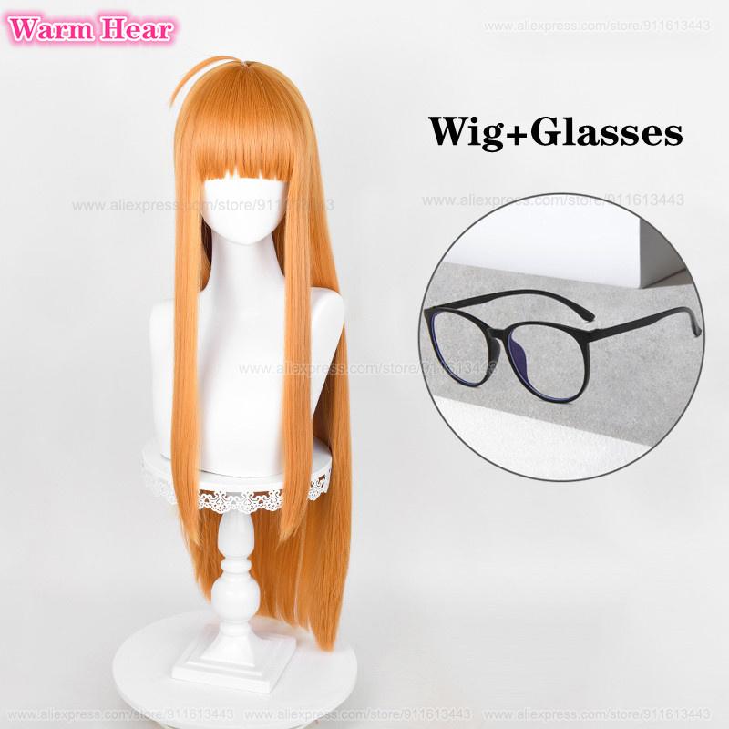 Spel P5 Futaba Sakura Synthetische Cosplay Pruik Lang 85cm Oranje Steil Haar En Bril Headset Hittebestendig Haar Pruiken + Pruikkap One Size gray