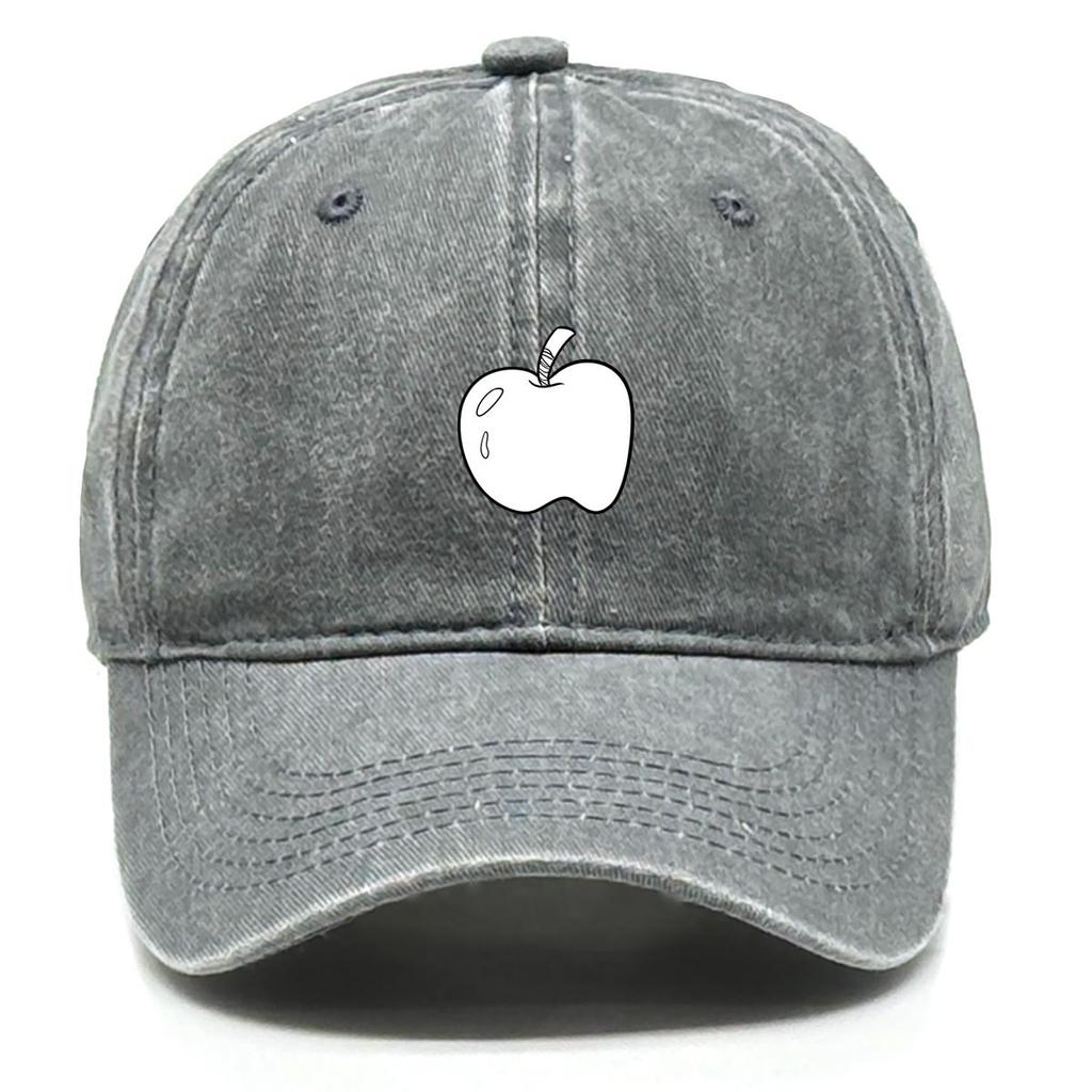 Weiße Apfel-Print Snapback Baseballkappe, Frucht-Netz-Kappe Verstellbarer Riemen Kopfbedeckung Used-Look Retro Verstellbare Baseballkappe