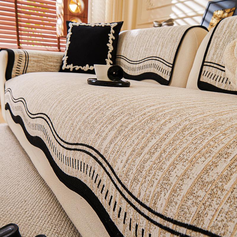 Premium Leather Sofa Cushion Plush  New Four-Season Universal Fixed Non-Slip Straight Row Seat Cushion Cover Cloth Cover