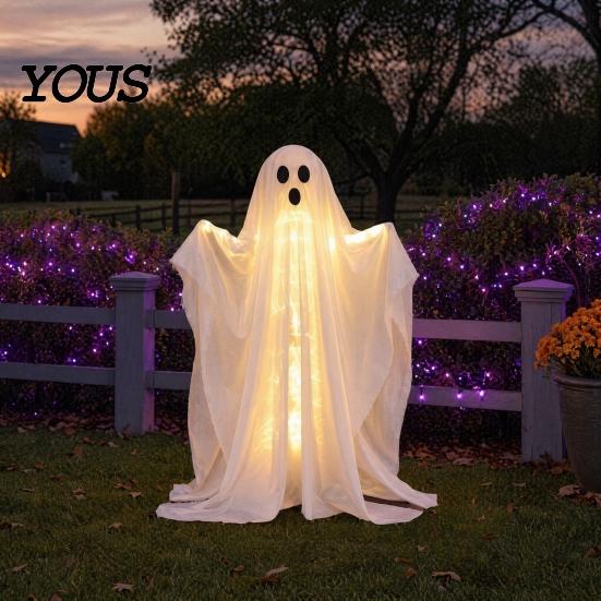 Ghost Prop for Porch Halloween Decoration, LED Light Up Standing Ghost, Indoor Outdoor Atmospheric Spooky White Porch, Yard, Lawn, Garden Decor Props