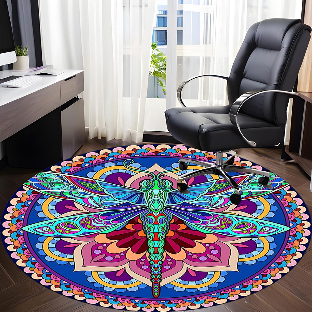 1pc Mandala, DragonflyChair Carpet for Office, Indoor Non-Slip Washable Polyester Fiber Carpet, Mat For Office, Machine Washable