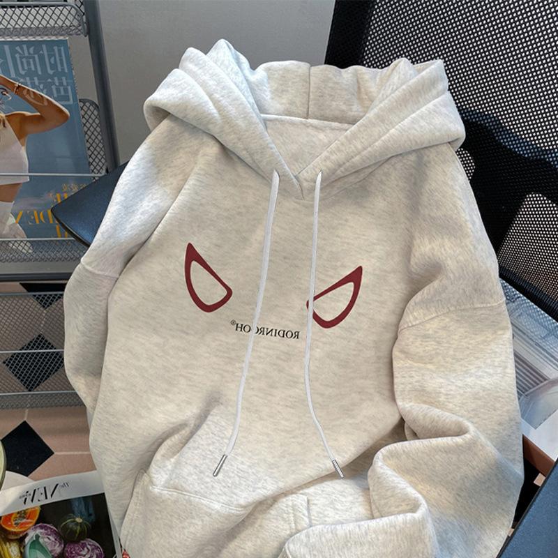 Retro printing 2025 season niche trendy brand fleece thickened men's hooded sweater women