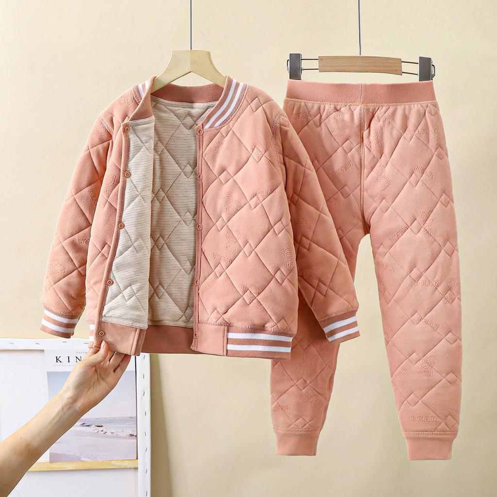Children's School Uniform Artifact Autumn and Winter Three-layer Quilted Cotton Boys' Cotton Jacket with Thick Velvet Lining and Girls' Cotton Jacket