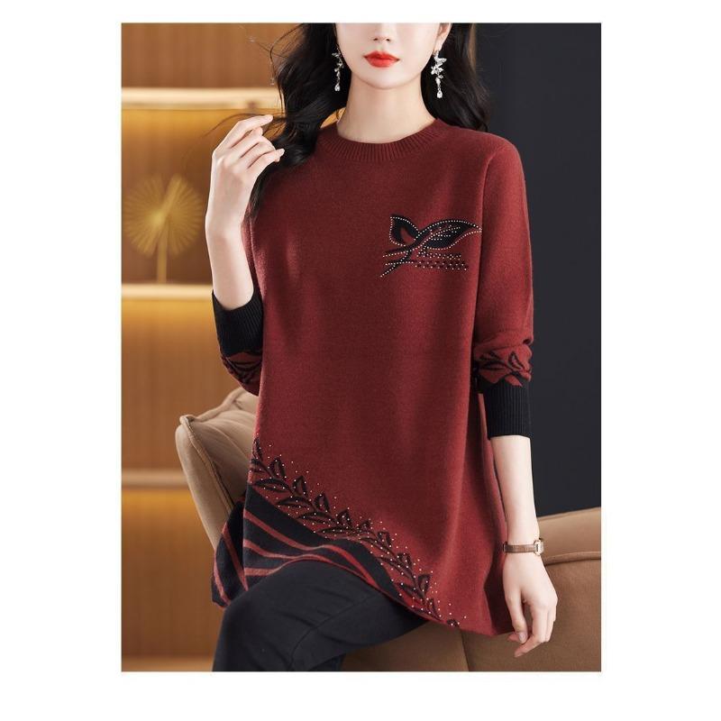 Nuovo Autunno Inverno Abbigliamento da Mamma Maglione Lavorato a Maglia alla Moda Capospalla di Media Lunghezza Camicia Intima Versatile e Ampia per Donne
