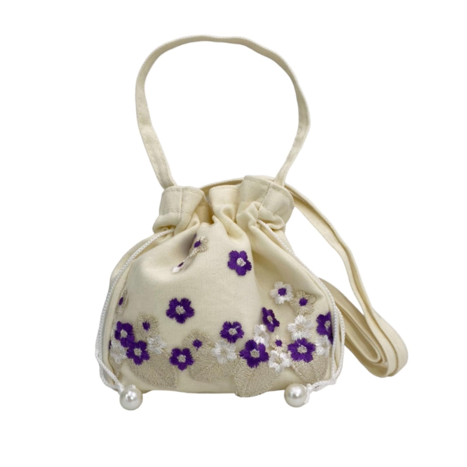 

Drawstring shoulder drawstring floral purple [Lunari] bag, bag, handbag, 2-way, pouch, pochette, embroidery, pattern, handbag, lightweight, crossbody, фіолетовий