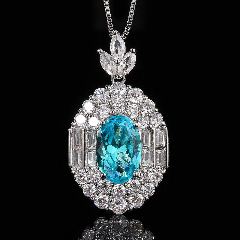 Jewelry Copper Bottom Gold-Plated Simulation Aquamarine Set Retro Creative Jewelry Set Main Stone 8 * 12