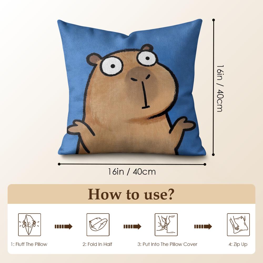Kids Cartoon Cute Animal Cushion Cover Natural Linen Organic Fabric Double-Sided Printing Sofa Home Decor Gift Pillow Case