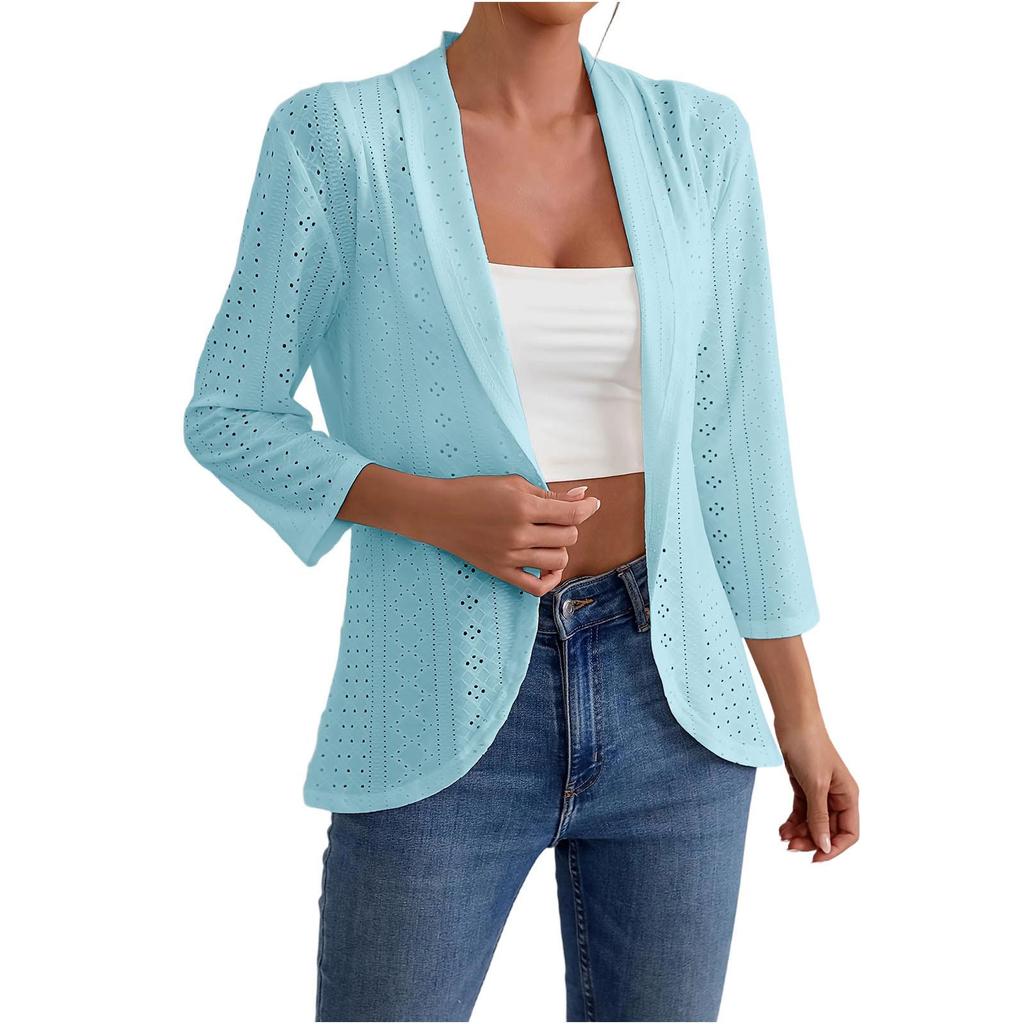 Women's Fashionable Casual Three-Quarter Sleeve Solid Color Cardigan Jacket