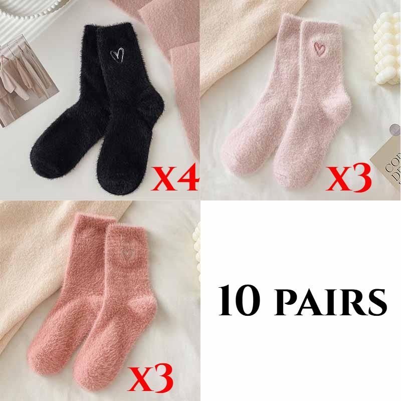 

Женские осенне-зимние утолщенные теплые носки из норкового бархата с ворсом, однотонные вышитые домашние носки-сапожки 10 pairs
