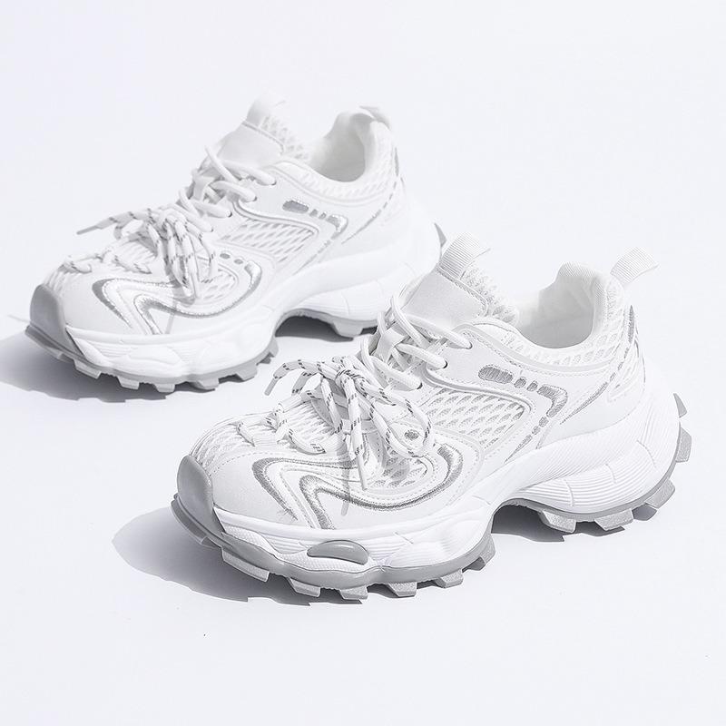 Leather Single Mesh Breathable Dad Shoes Women's Summer New Versatile Thick-soled Heightening Casual Sports Shoes