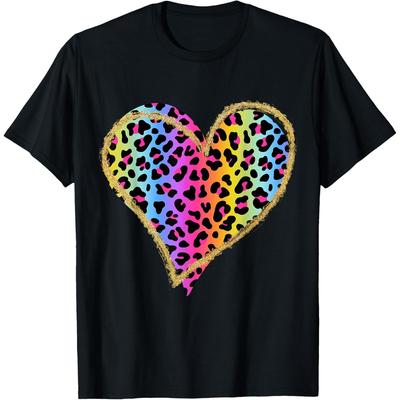 Love Cheetah Leopard Print Heart Valentines Day Girls Women T Shirt