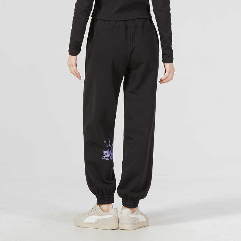 Puma Solid Pattern Printed Lace-Up Knitted Sports Pants Women Bottoms Black 539965-01