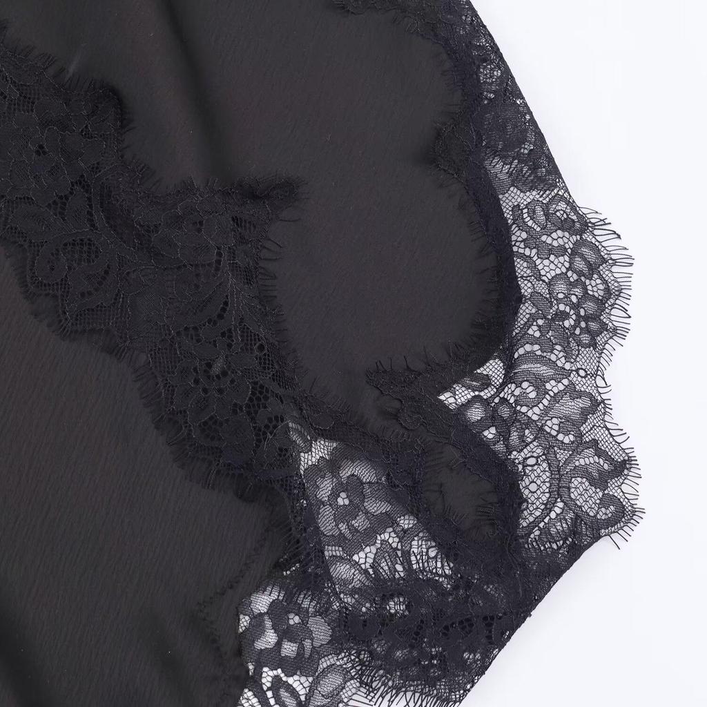 2025 European-Style Women's Silk Satin Lace Dress