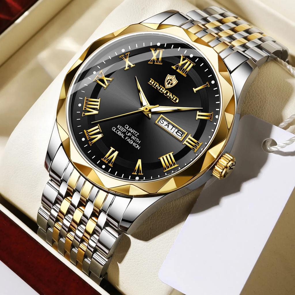 Men's Waterproof Luminous Business Watch Double Calendar Dial Quartz Watch
