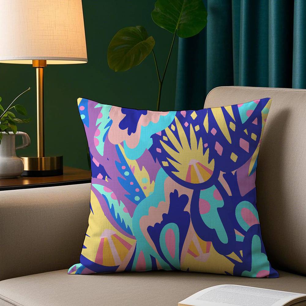 Abstract Colorful Pattern Pillow Case Plush Fabric Soft Pillowcase Double Sided Print Sofa Cushion Cover Throw