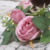 Mini Artificial Wreath Candle Ring Realistic Faux Rose Garland with Plastic Base Candle Wine Decoration Weddings Party Dining Table Centerpiece