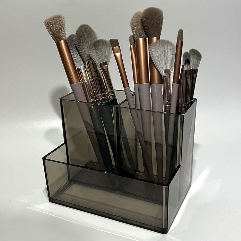Transparent Three Grids Makeup Box Make Up Brush Bucket Cosmetic Organizer Student Desk Pen Container Storage Box