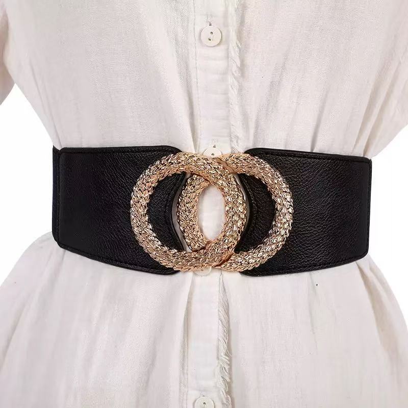 Manufacturers Sell Women's Elastic Waistband Fashion Elastic Wide Waist Cover New Casual Dress with Decorative Black Belt