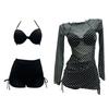 Set Costume da Bagno da Donna 3 Pezzi Set Reggiseno a Triangolo Imbottito con Supporto in Acciaio Pantaloncini da Bagno a Vita Alta Set con Copricostume Stampato a Pois Costumi da Bagno per le Vacanze