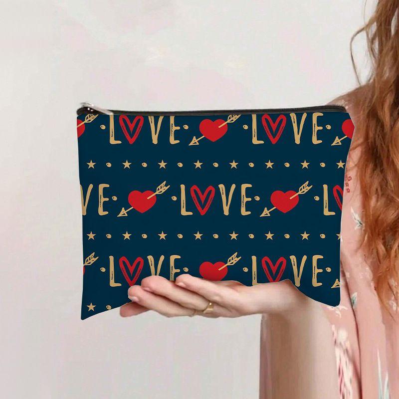 Love Flat Bag Women's Clutch Bag Student Stationery Pencil Case Coin Purse Large Capacity Canvas Bag