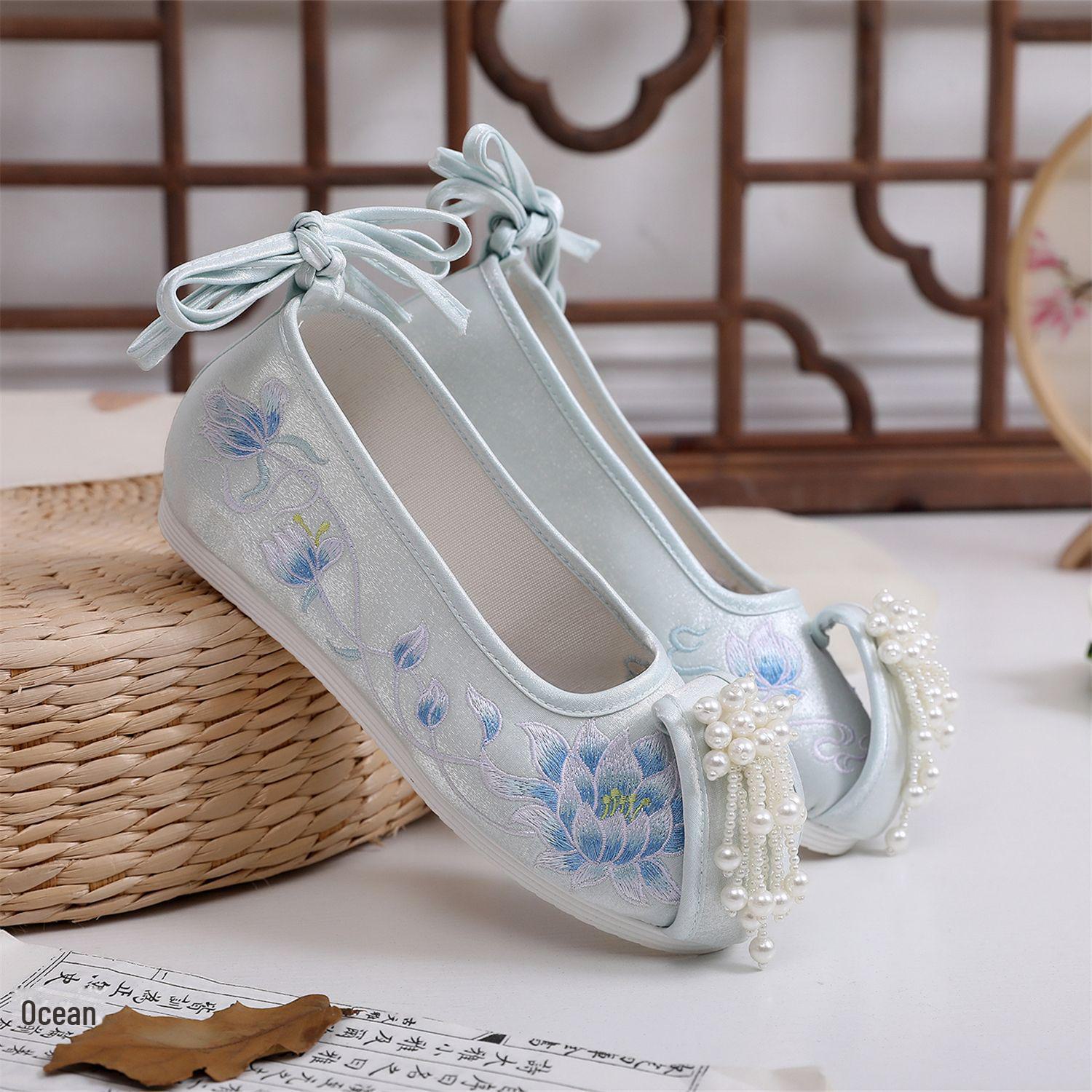 

[Manzhu] 2023 Новые красные туфли Xiuhe Hanfu с бусинами и бархатными круглыми носками для свадеб 37