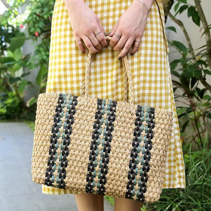 New Summer One-shoulder Contrasting Straw Bag, Hand-woven Bag, Large-capacity Tote Bag, Women's Seaside Vacation Beach Bag