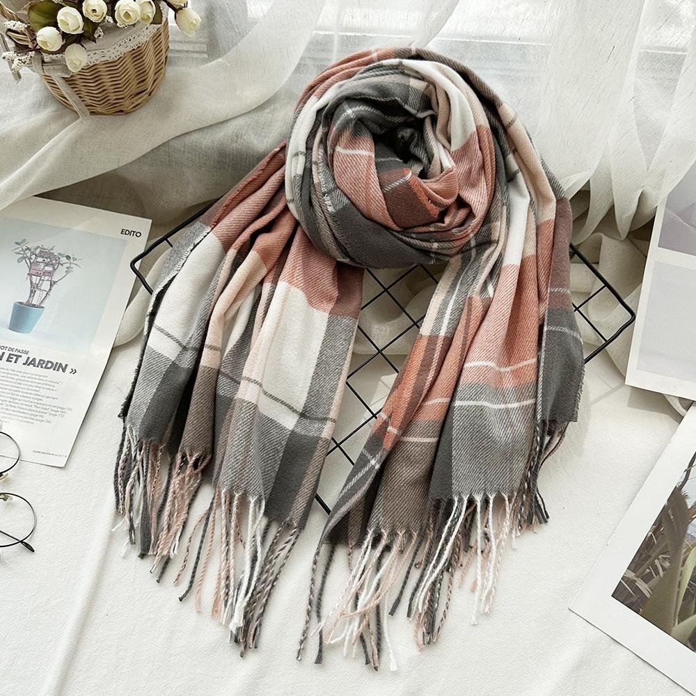 Scarf Autumn and Winter Imitation Cashmere Houndstooth Shawl for Women Trendy and Versatile Warm Long Tassel Scarf