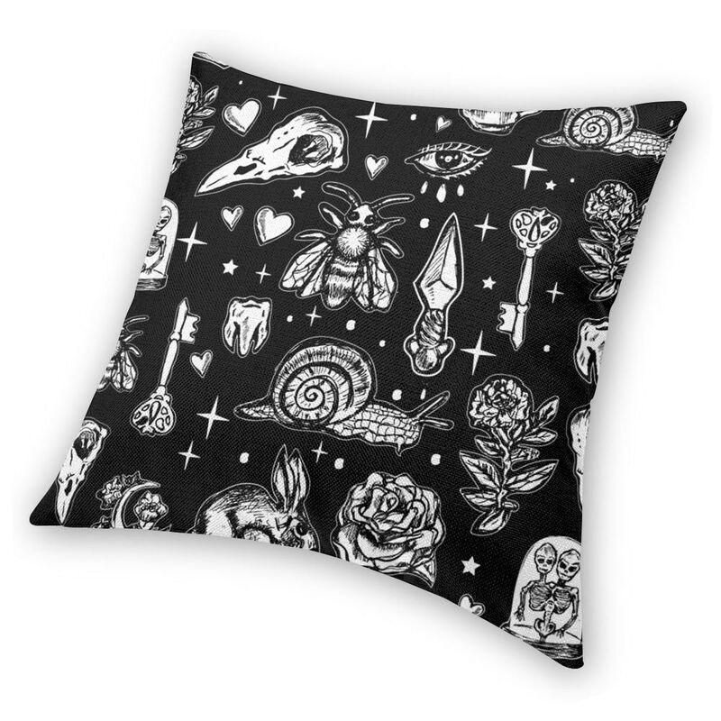 Full Of Secrets Oddities Witchcraft Goth Punk Pattern Cushion Cover Halloween Throw Pillow Case For Living Room Double Side