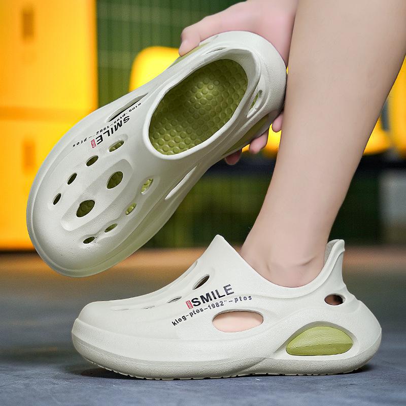 

Туфли с отверстиями, нескользящие, для мужчин, для ношения на улице летом, новые сандалии для вождения, на толстой подошве, удобная дорожная пляжная обувь 45 мятный зеленый