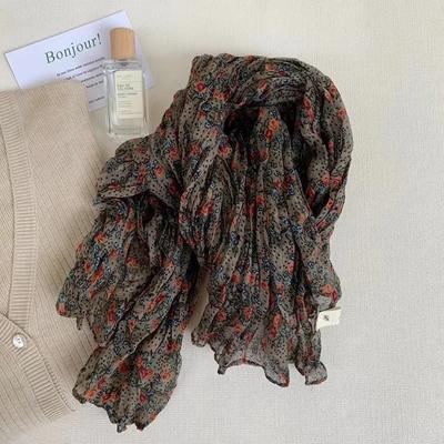 Vreovor Antique Scarf New Autumn And Winter Live Broadcast Literary Cotton And Linen Retro Flower Crumpled Men Women