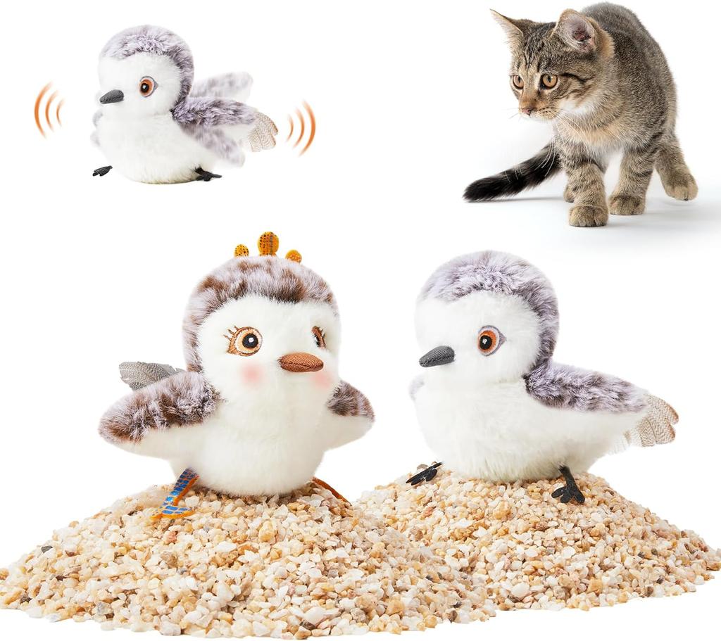 Cat Toys Flapping Bird (No Flying), Lifelike Sandpiper Chirp Tweet, Rechargeable Touch Activated Kitten Toy Interactive Cat Exercise Toys for All Bree