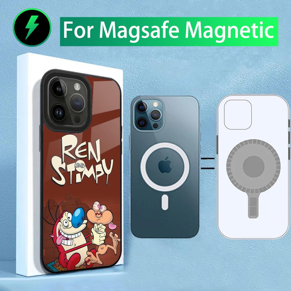 Ren and S-Stimpy Phone Case For iPhone 15,14,13,12,11,Plus,Pro,Max Mini Magsafe Magnetic Wireless Charging