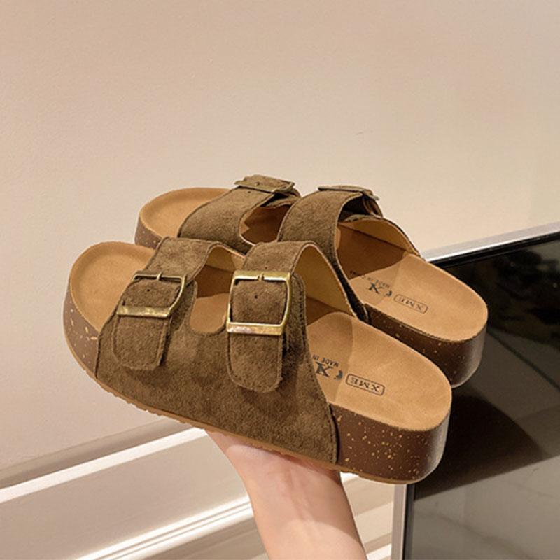 Fashion Smile Women's Sandals With Belt-buckle New Summer Soft-soled Platform Sandals Roman-style Slippers Popular Slip-on Flat Slippers