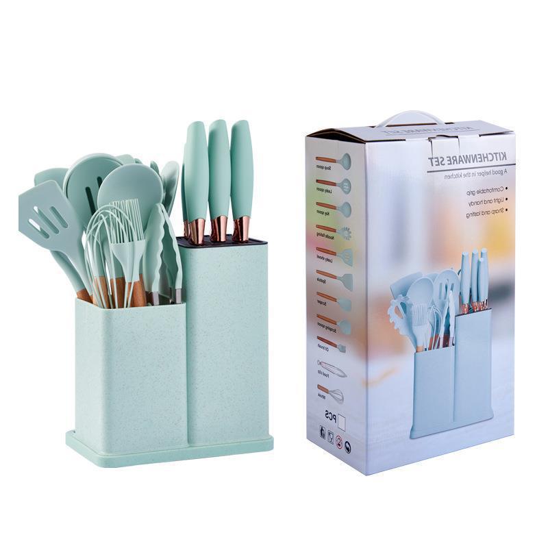 19-Piece Silicone Kitchen Knife Set with Holder: Chef Knife, Cooking Spoon, Shovel, and Household Cutlery.