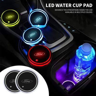 New 2026 Car Sticker For Ford 1/2pcs Car USB Charging Luminescent Cup Pad Interior Atmosphere Lamp For Ford Focus 2 3 Mondeo Mk3