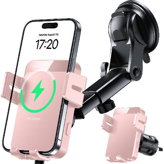 Wireless Car Charger 15W Auto Clamping Phone Holder Dash Windshield Vent