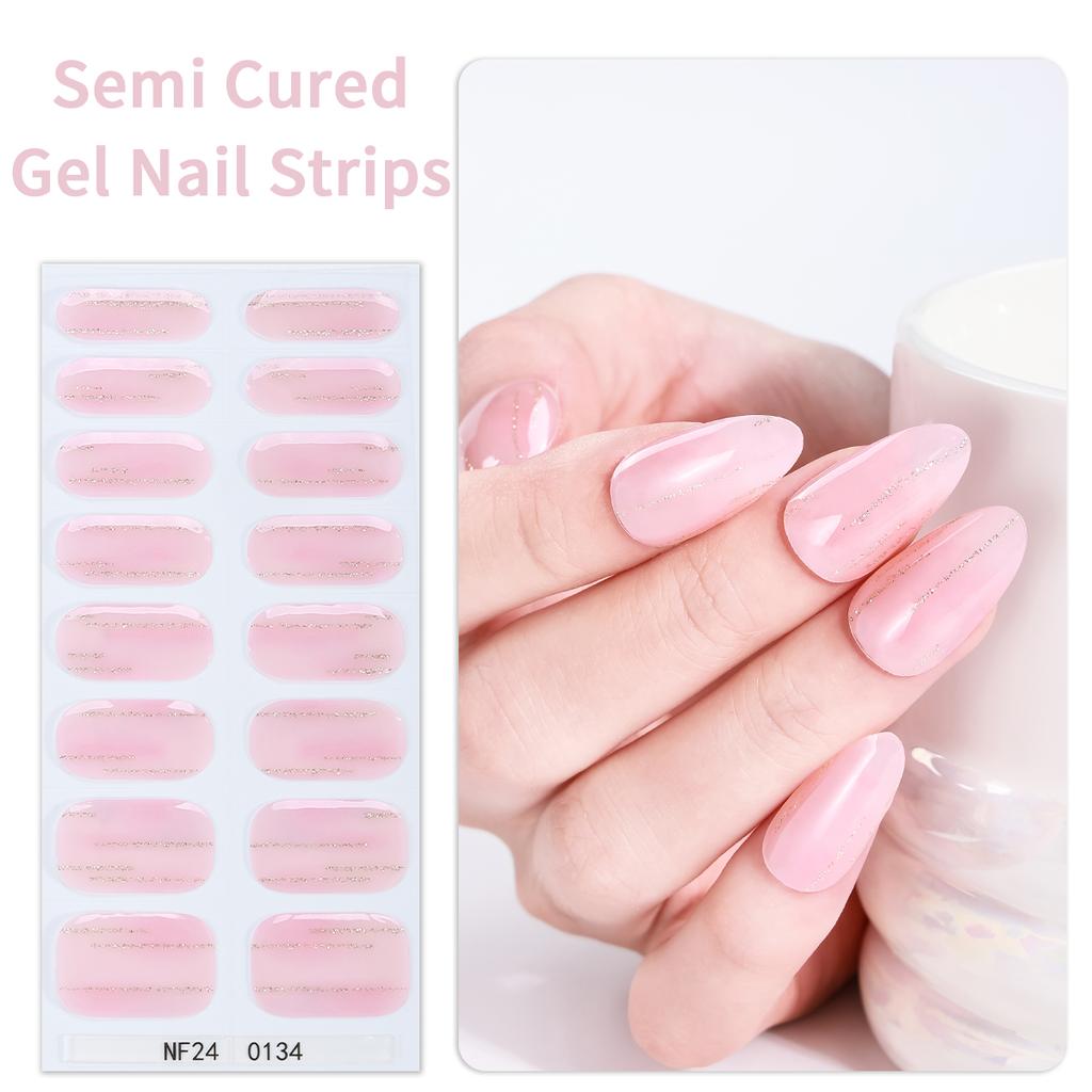 16Tips Semi Cured Gel Nail Strips Glitter Star Gel UV Nail Stickers Long-Lasting Full Cover Nail Wraps DIY Manicure Decoration