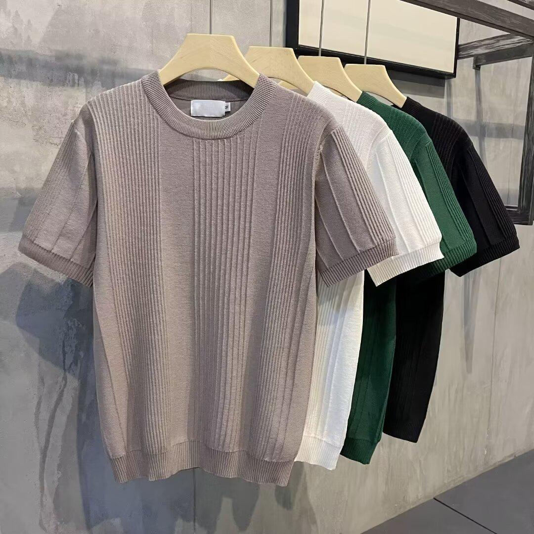 

Men s Summer Ice Silk Slim Fit Round Neck Short Sleeve Knitted T-shirt XL білий