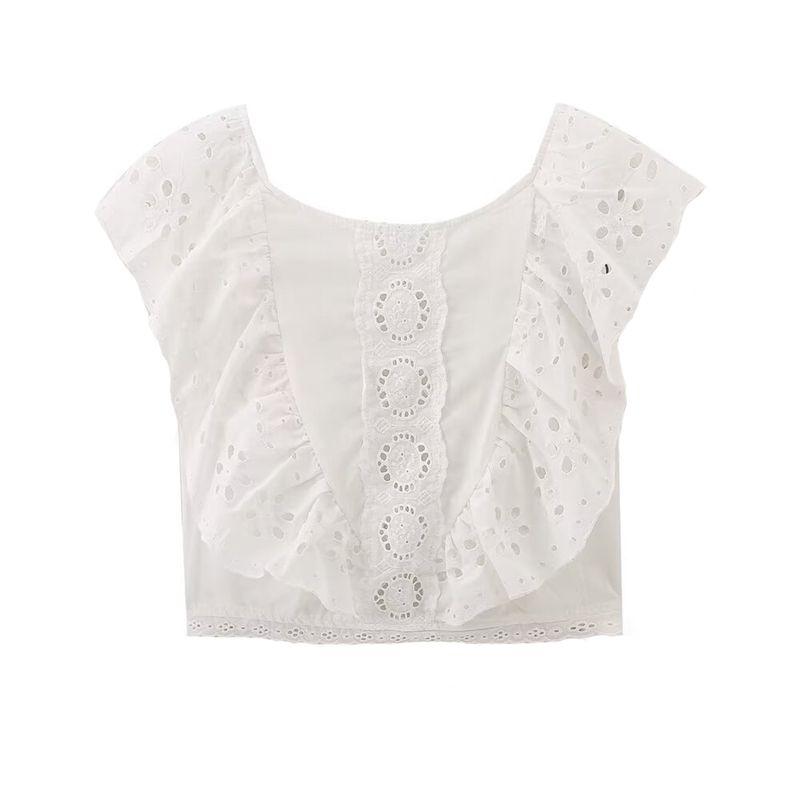 Kaslead New Arrival Women's Clothing Fashion Style Fashion All-Match Cut Out Embroider Laminated Decoration Tops 3666086