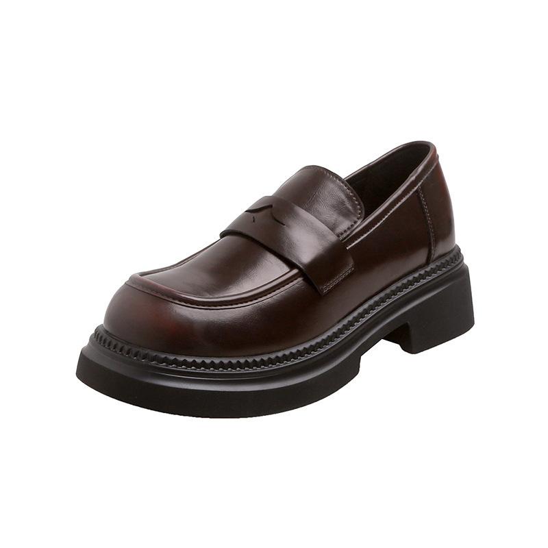 Platform women's spring new brown single shoes retro British style small leather shoes