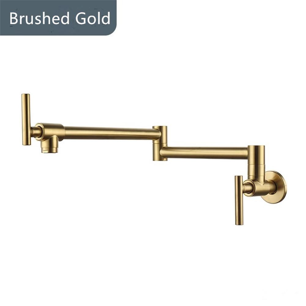 Tuqiu Rose Gold Pot Filler Tap Wall Mounted Foldable Kitchen Faucet Single Cold Sink Tap Rotate Folding Spout Chrome Gold Brass