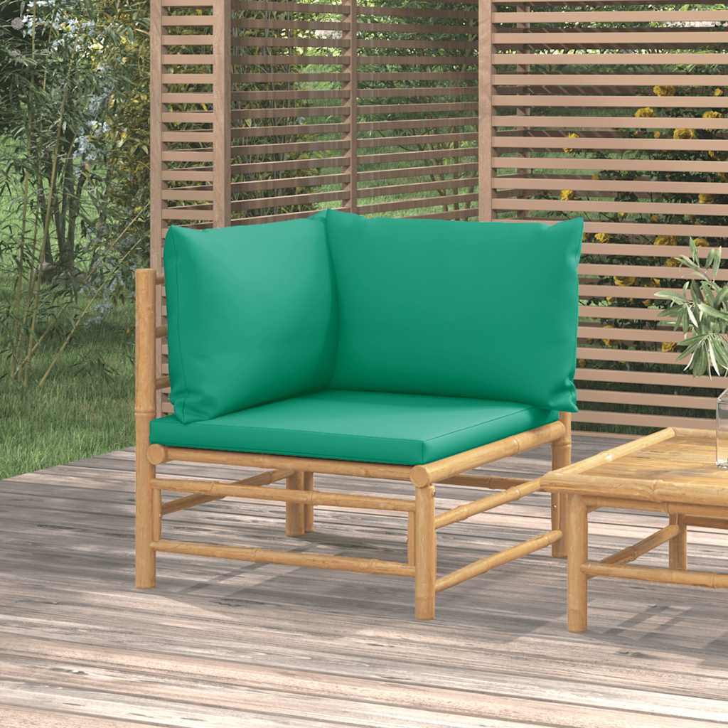 Vidaxl Corner Garden Sofa With Green Cushions, Bamboo