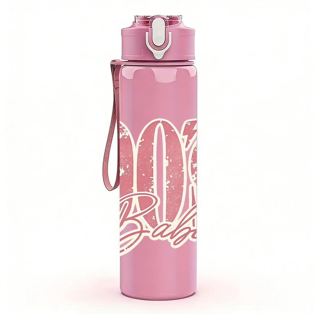 1PC Retro 90s Vintage Letter Text Print 750ml Color Plastic Sports Water Bottle Leakproof Flip Straw Lid Suitable for Sports Office Home Use